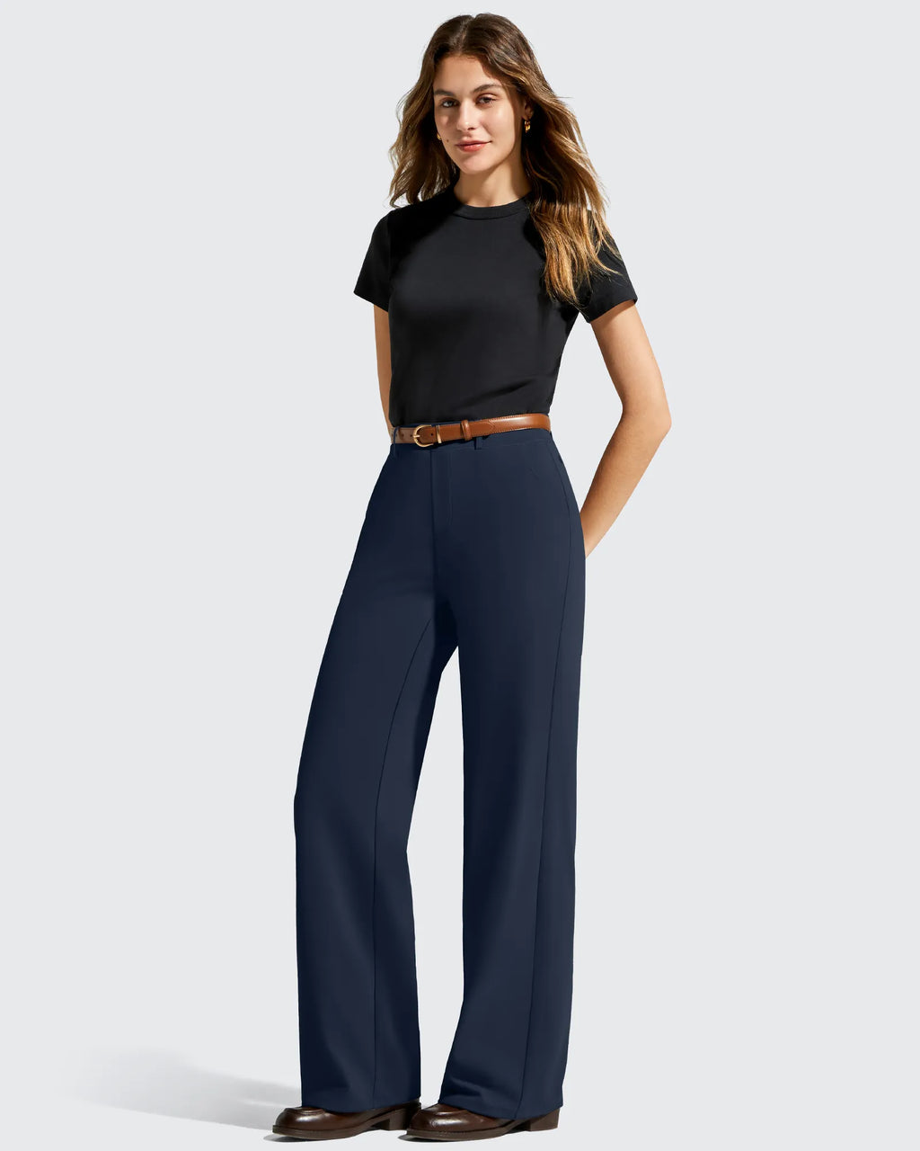 EverGoing Wide Leg  Belt Loops High-Waist Dress Pants