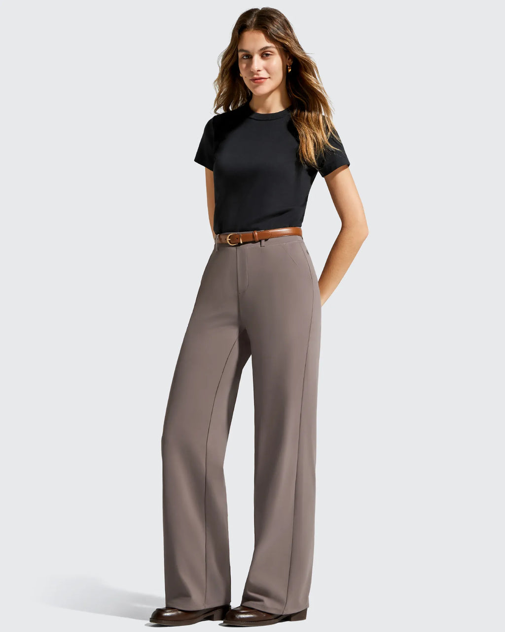 EverGoing Wide Leg  Belt Loops High-Waist Dress Pants