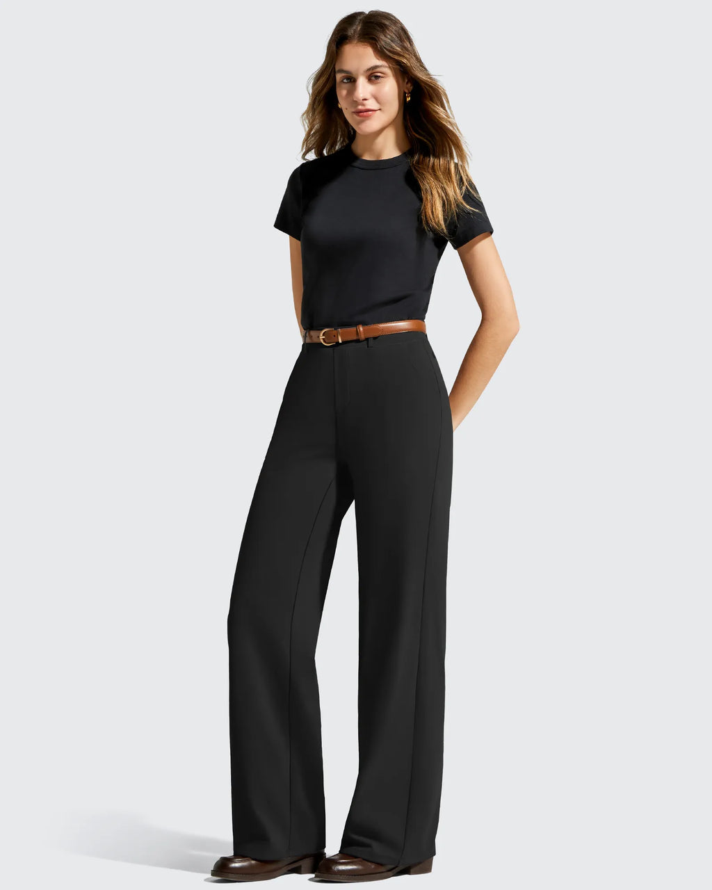 EverGoing Wide Leg  Belt Loops High-Waist Dress Pants