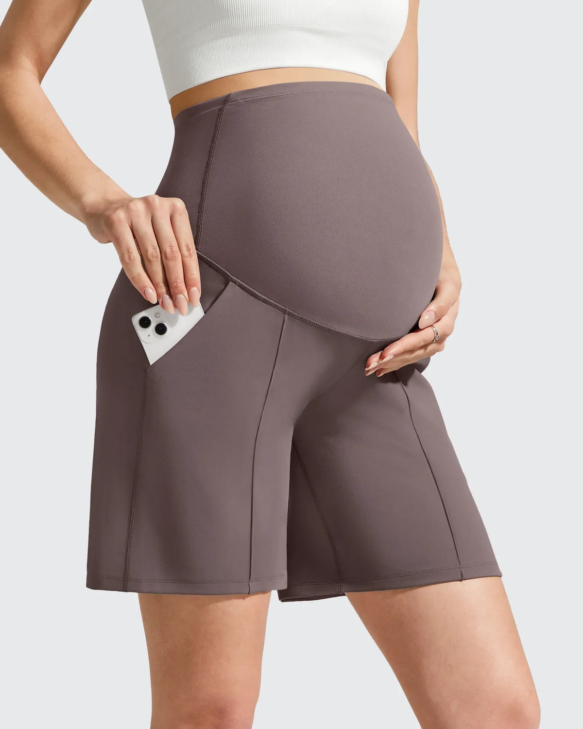 Evergoing Front Pleats Pockets Maternity Shorts
