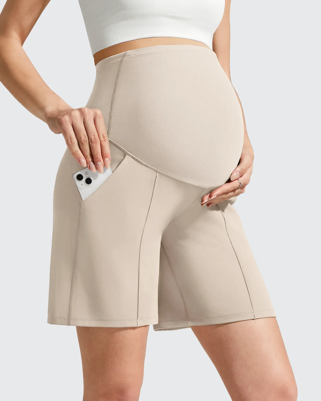 Evergoing Front Pleats Pockets Maternity Shorts