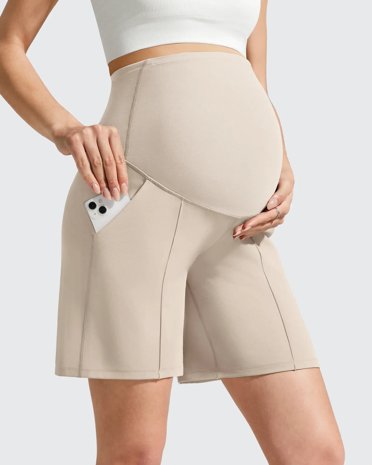 Evergoing Front Pleats Pockets Maternity Shorts