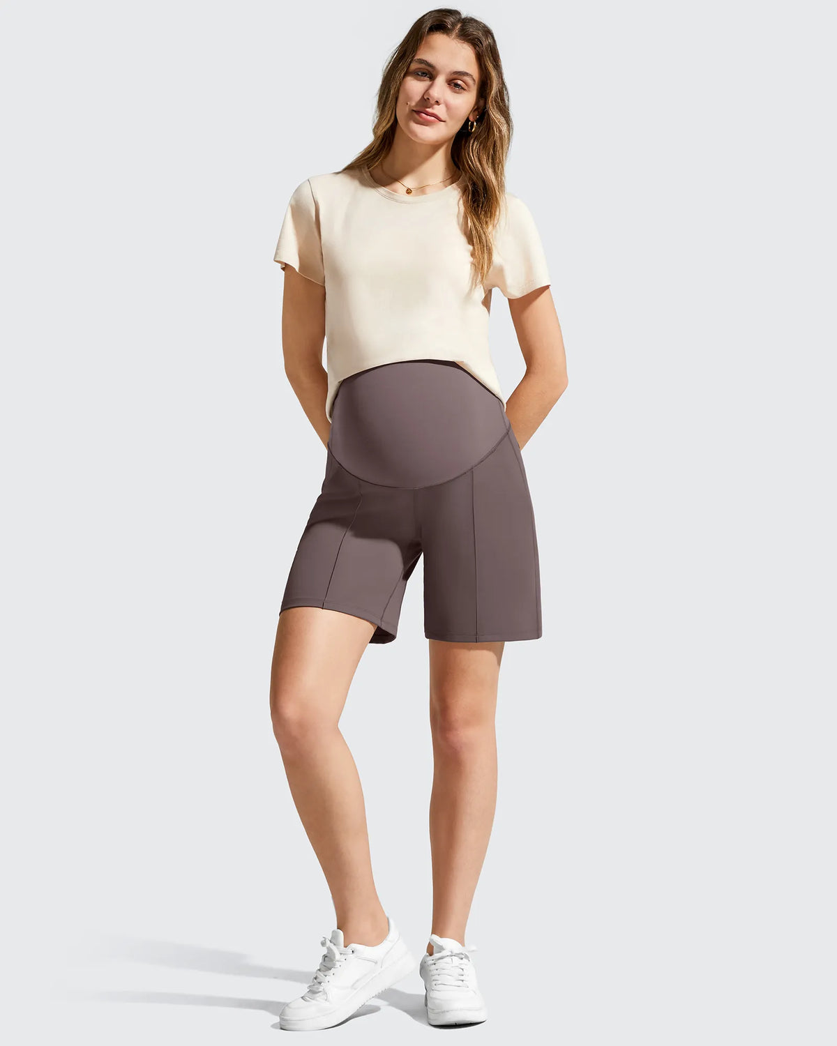 Evergoing Front Pleats Pockets Maternity Shorts