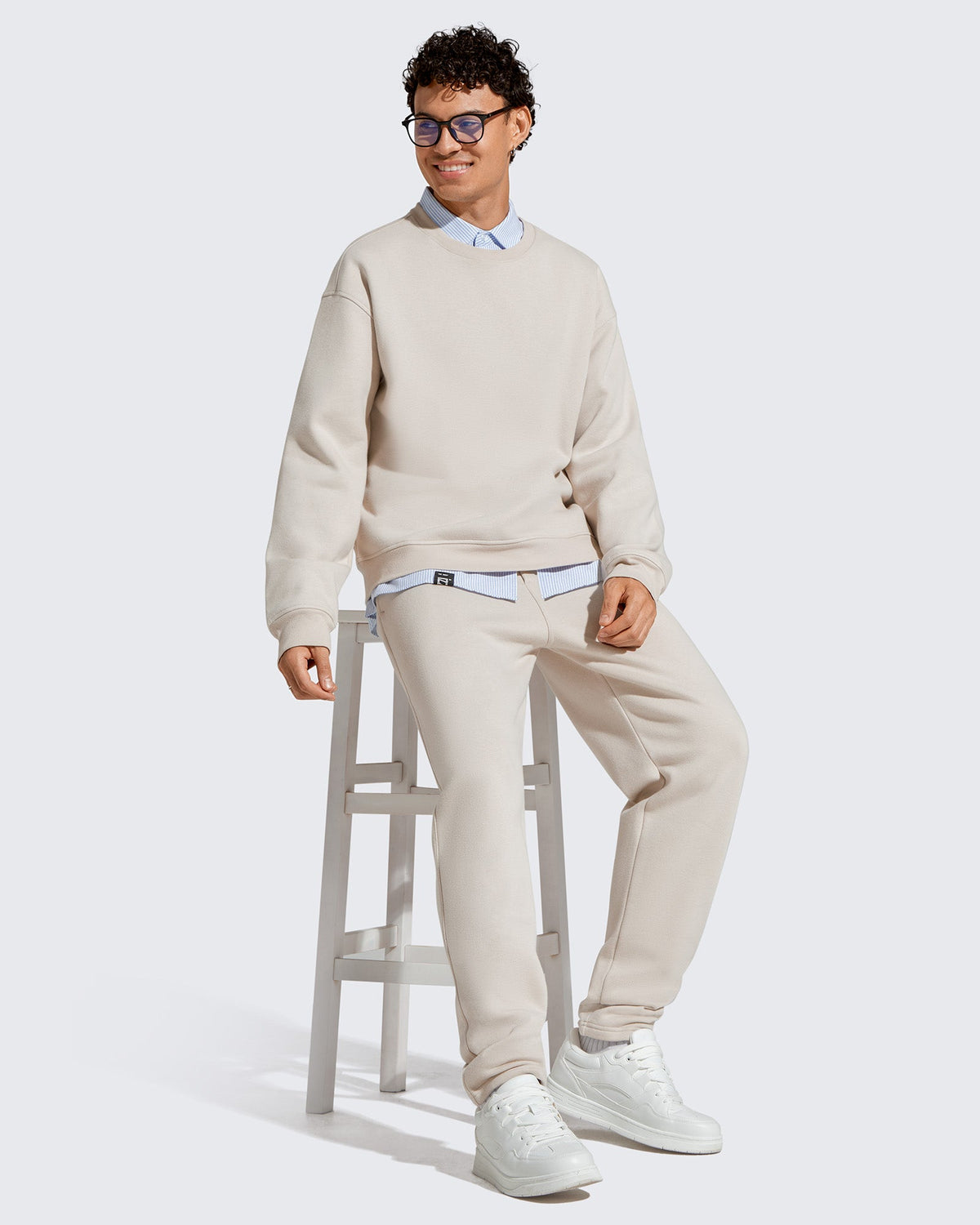 Flurrylux Men's Cotton Fleece Lined Crewneck Pullover