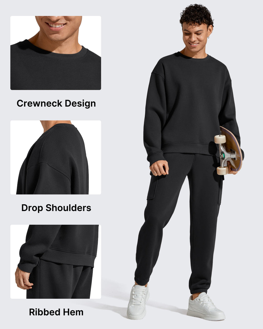 Flurrylux Men's Cotton Fleece Lined Crewneck Pullover