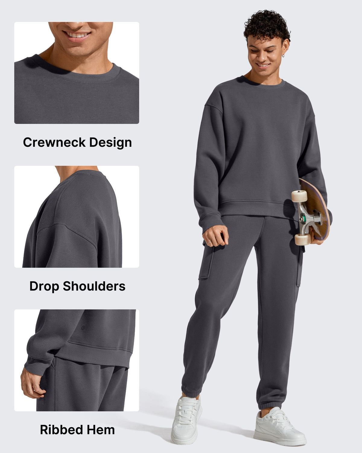 Flurrylux Men's Cotton Fleece Lined Crewneck Pullover