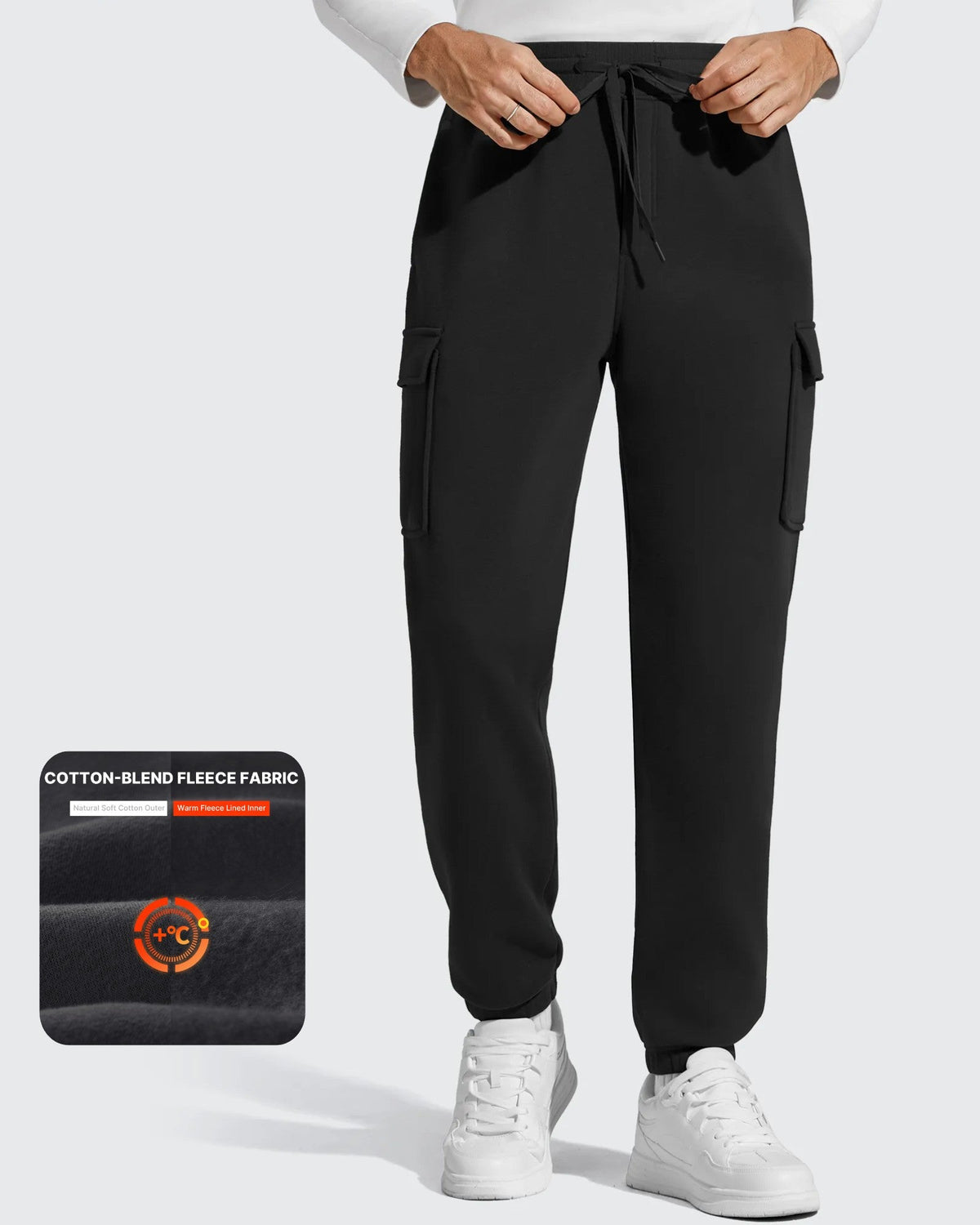 Flurrylux Men's Cotton Fleece-Lined  Drawstring Cargo Pants