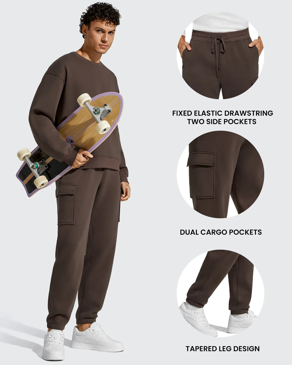 Flurrylux Men's Cotton Fleece-Lined  Drawstring Cargo Pants