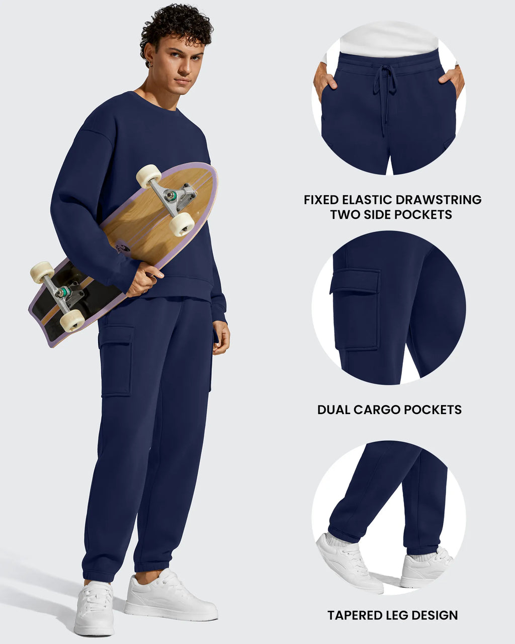 Flurrylux Men's Cotton Fleece-Lined  Drawstring Cargo Pants