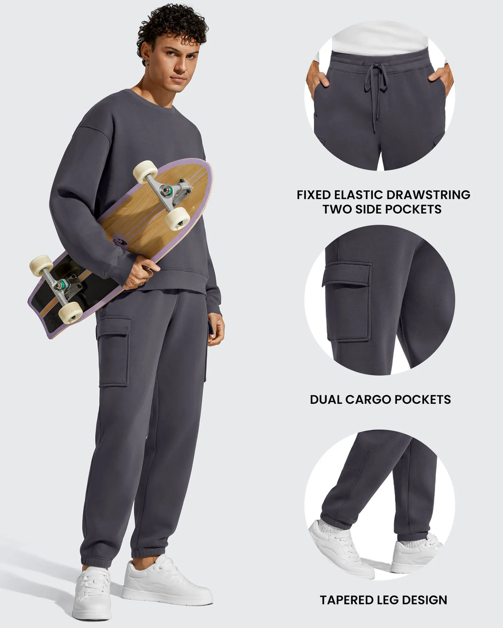 Flurrylux Men's Cotton Fleece-Lined  Drawstring Cargo Pants