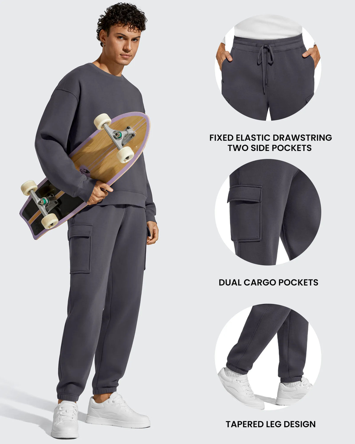 Flurrylux Men's Cotton Fleece-Lined  Drawstring Cargo Pants