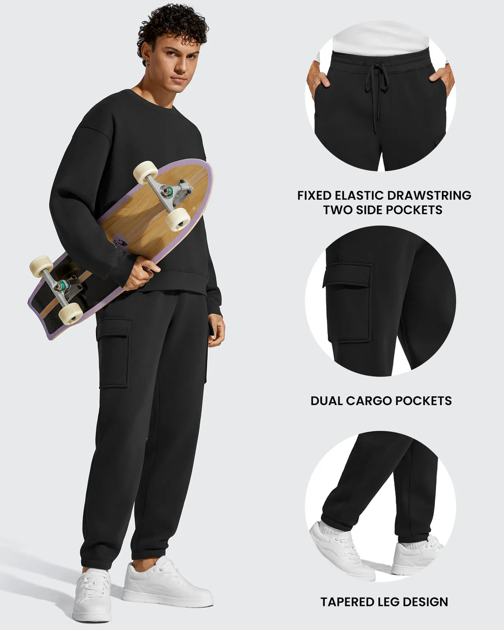 Flurrylux Men's Cotton Fleece-Lined  Drawstring Cargo Pants