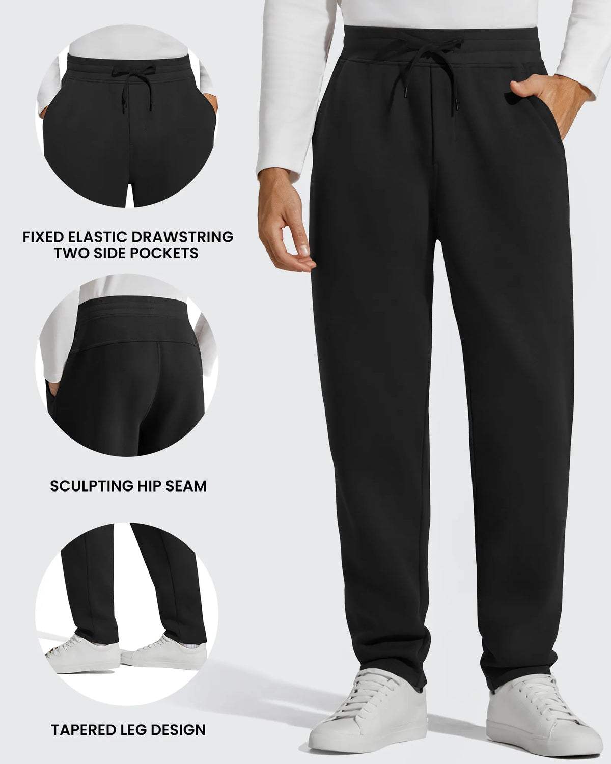 Flurrylux Men's Fleece-Lined Drawstring Cotton Straight Leg Pants