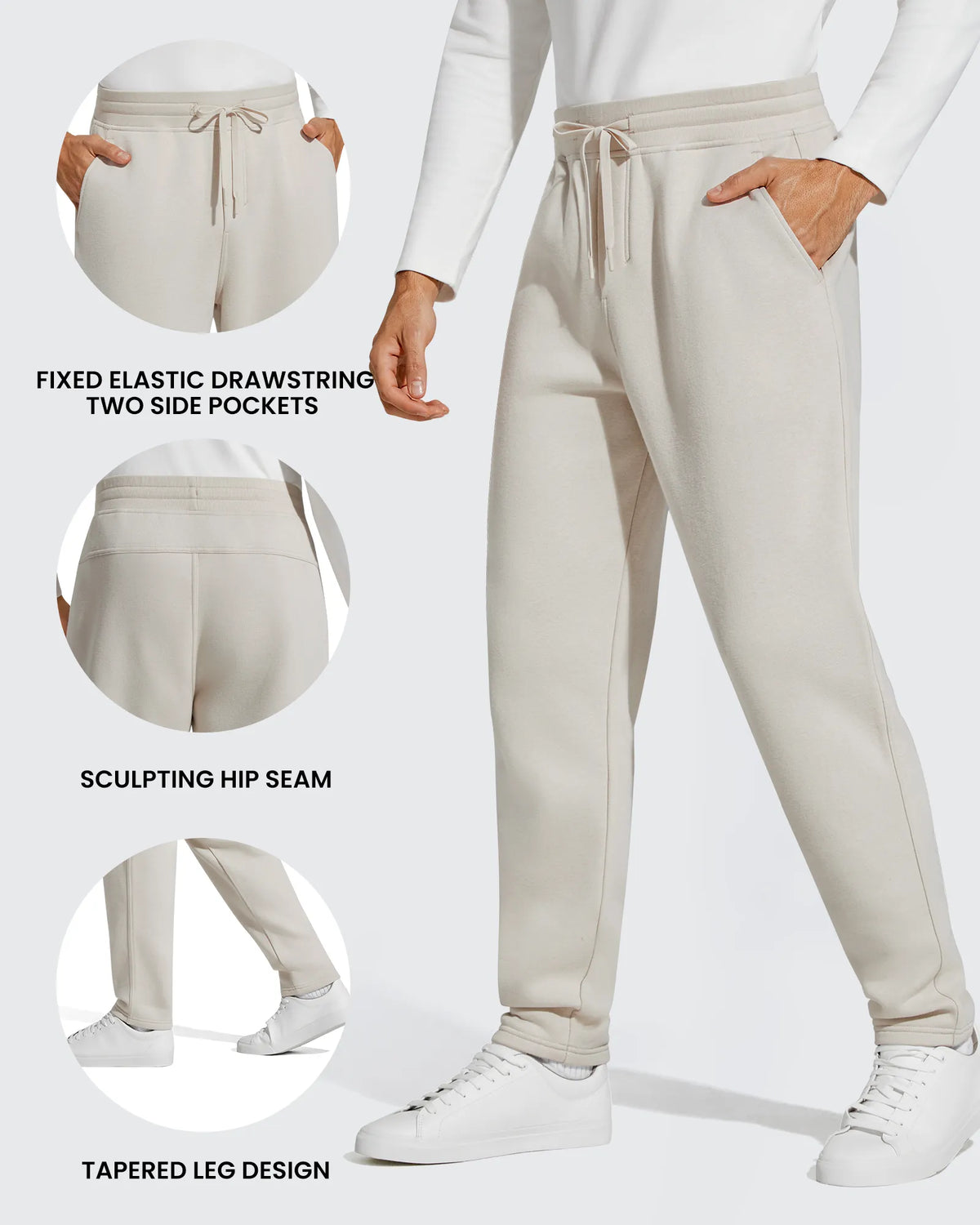 Flurrylux Men's Fleece-Lined Drawstring Cotton Straight Leg Pants