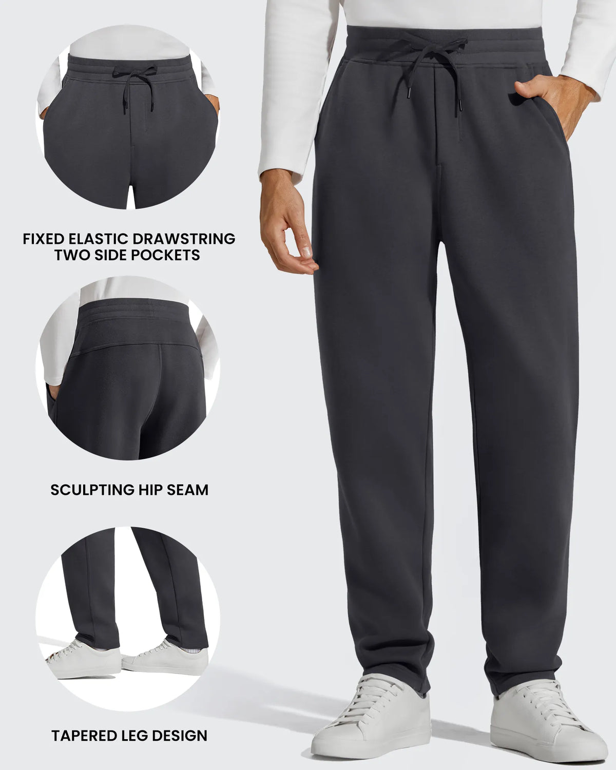 Flurrylux Men's Fleece-Lined Drawstring Cotton Straight Leg Pants