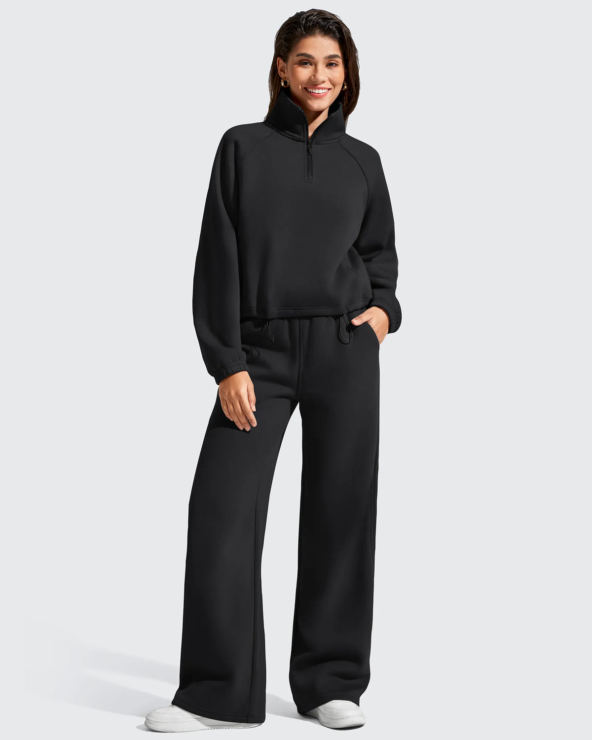 Flurrylux Mock Neck Cropped Pullover Fleece Lined Sweatshirts