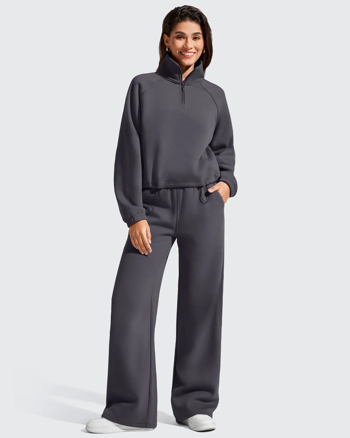 Flurrylux Mock Neck Cropped Pullover Fleece Lined Sweatshirts
