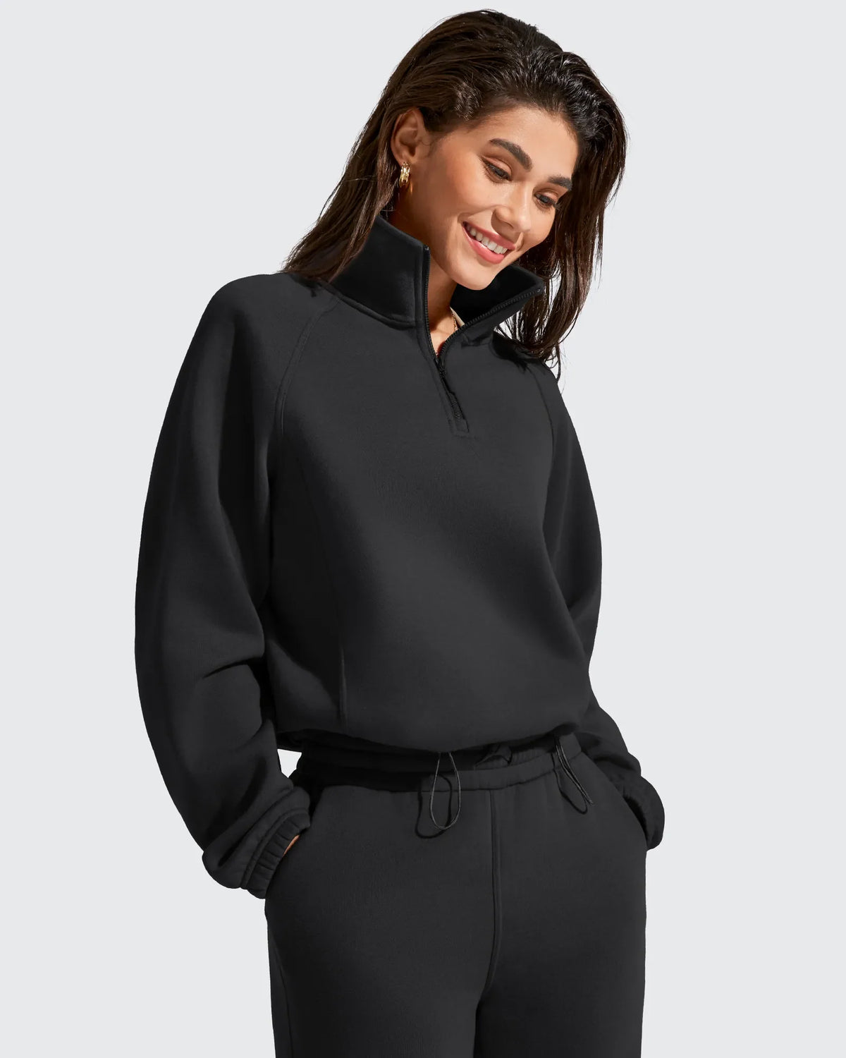 Flurrylux Mock Neck Cropped Pullover Fleece Lined Sweatshirts