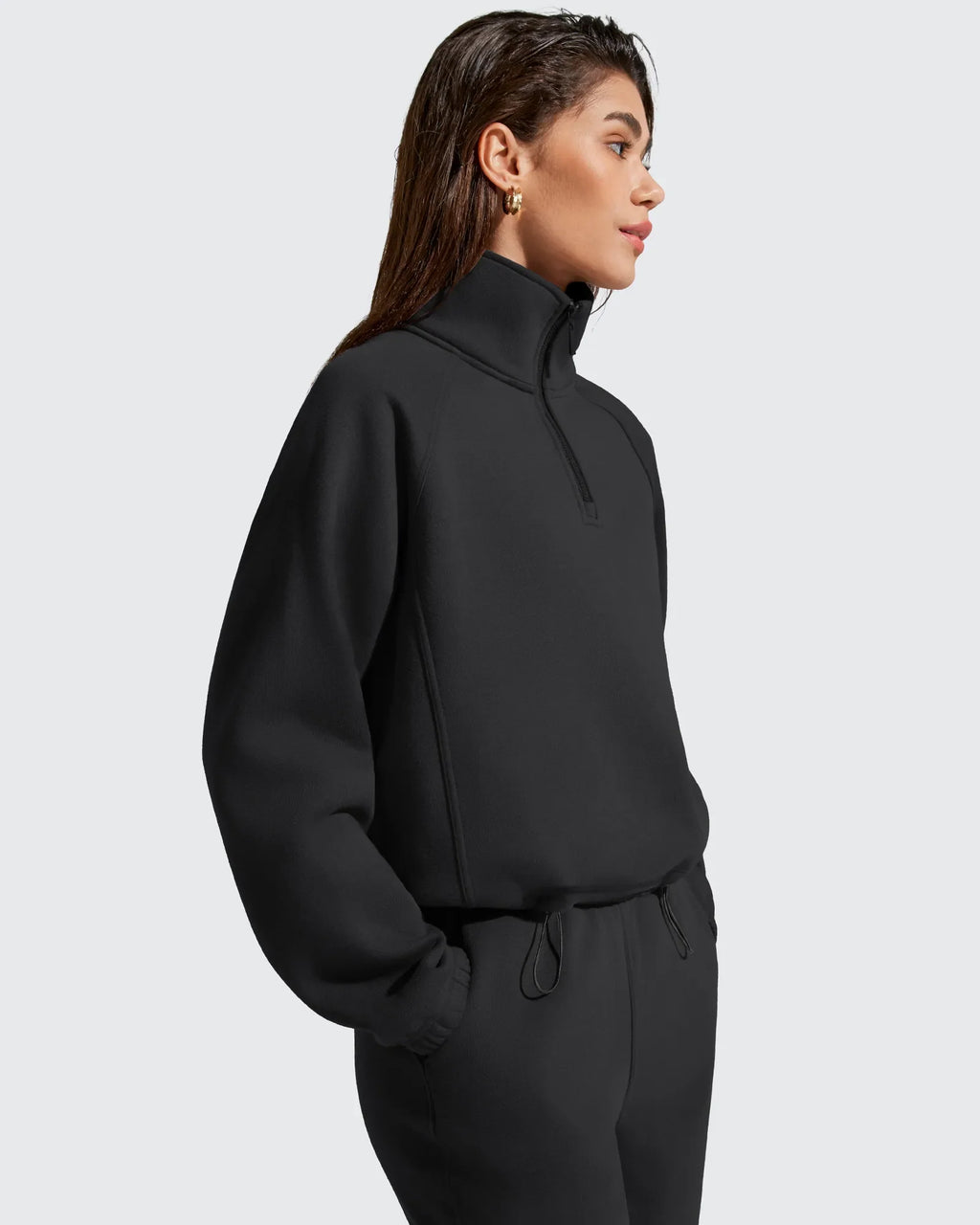 Flurrylux Mock Neck Cropped Pullover Fleece Lined Sweatshirts