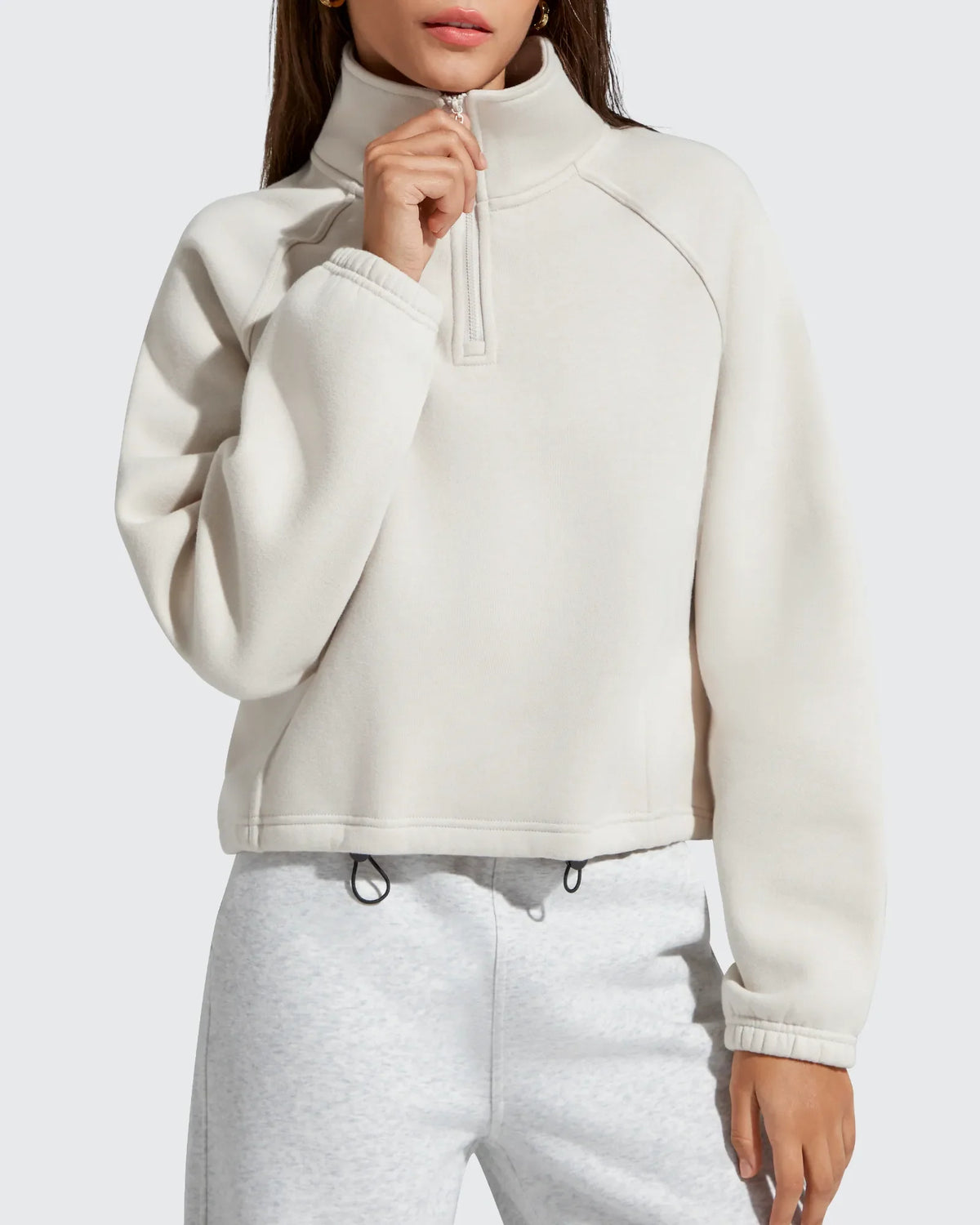 Flurrylux Mock Neck Cropped Pullover Fleece Lined Sweatshirts