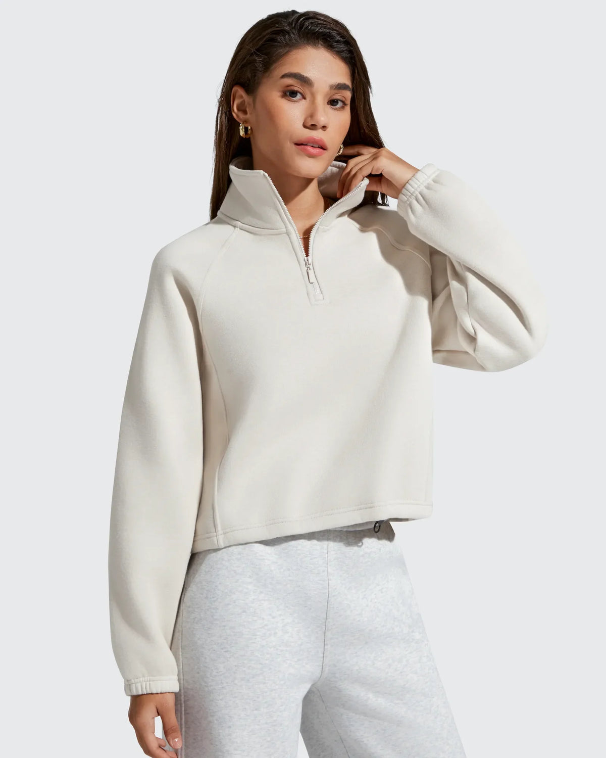 Flurrylux Mock Neck Cropped Pullover Fleece Lined Sweatshirts