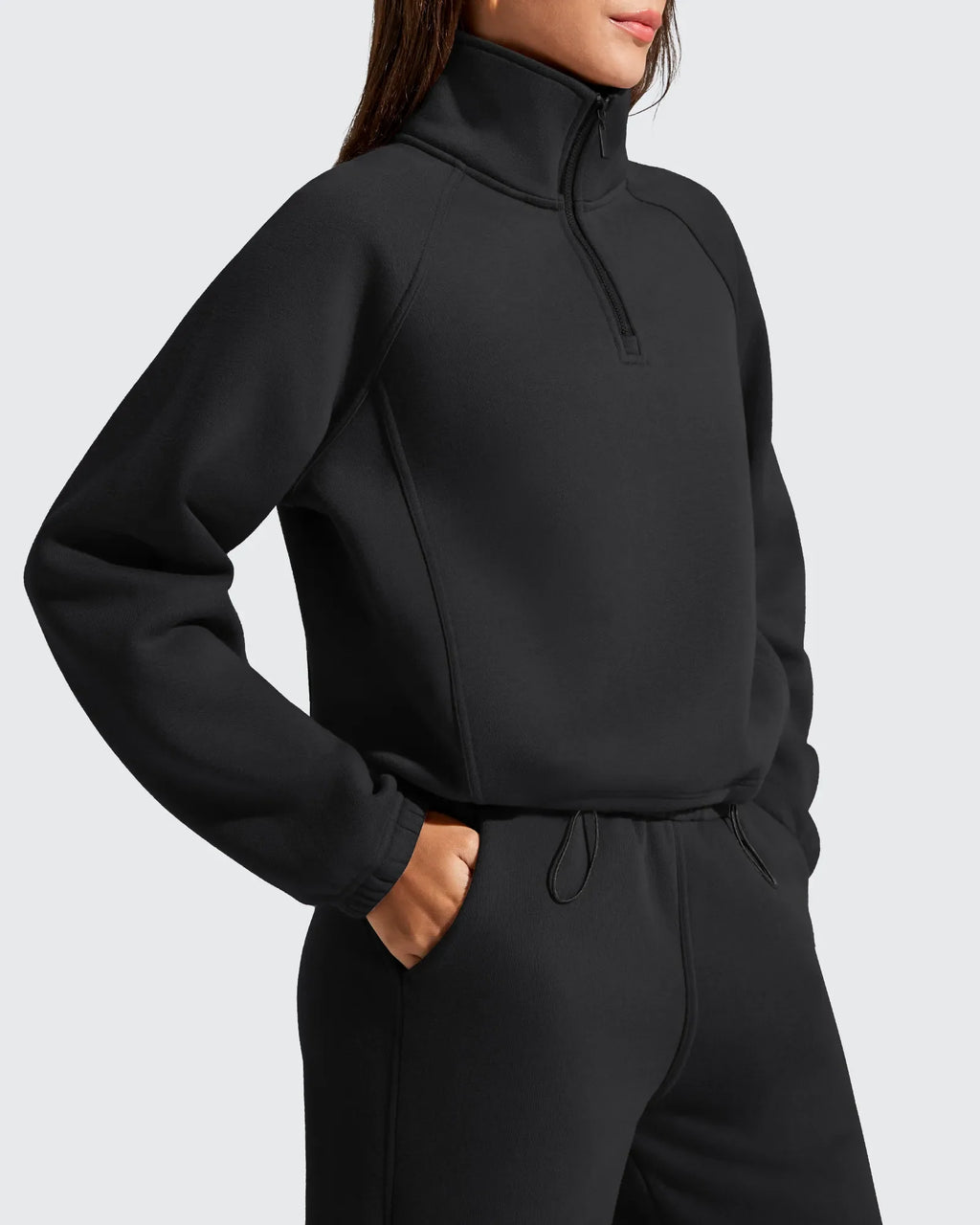 Flurrylux Mock Neck Cropped Pullover Fleece Lined Sweatshirts