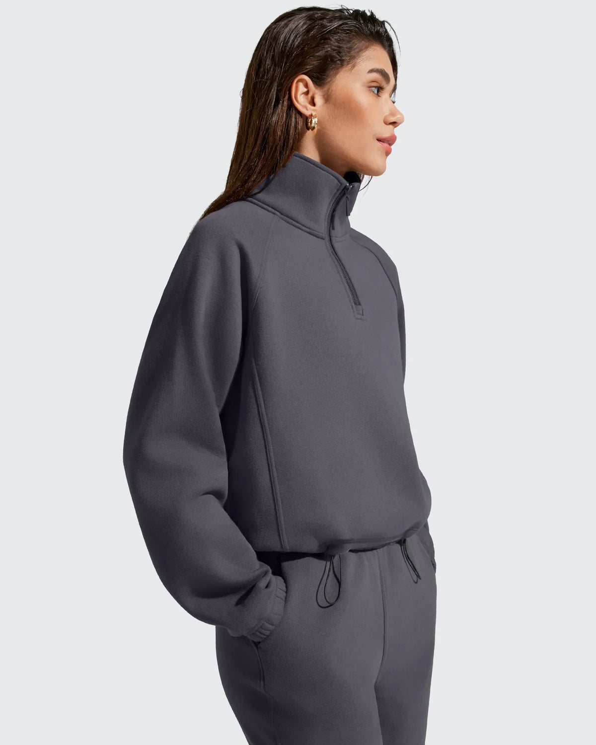 Flurrylux Mock Neck Cropped Pullover Fleece Lined Sweatshirts