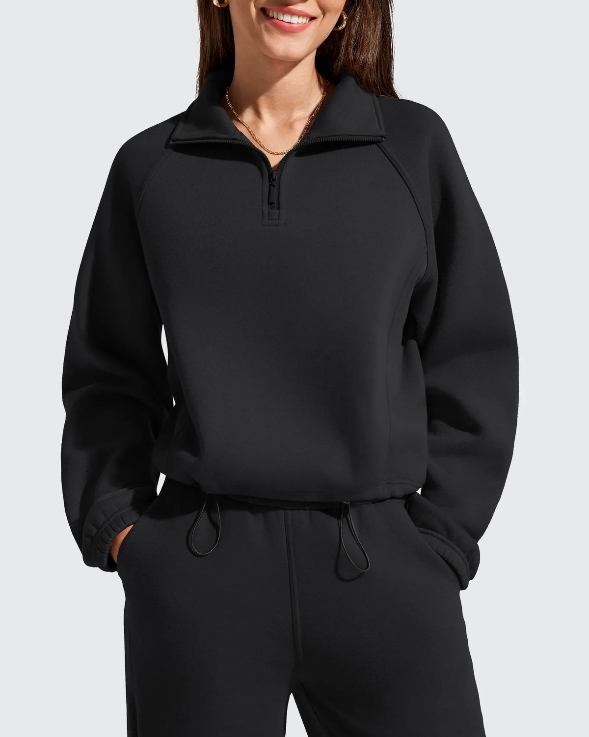Flurrylux Mock Neck Cropped Pullover Fleece Lined Sweatshirts