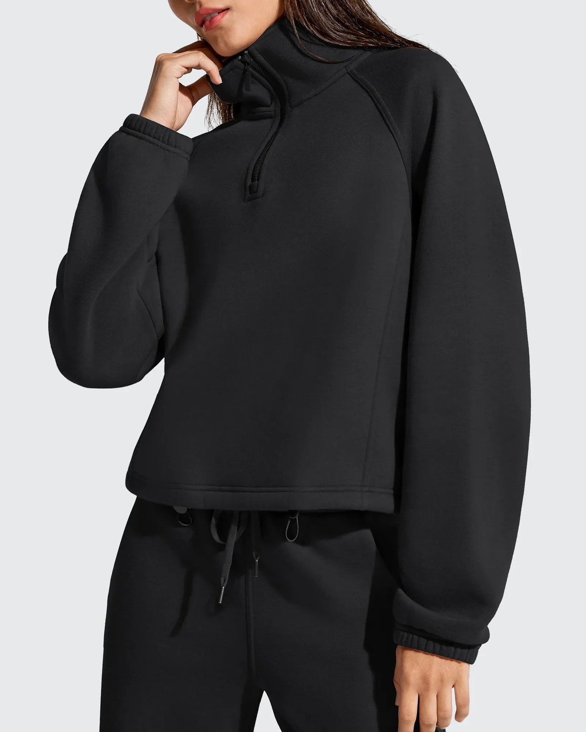 Flurrylux Mock Neck Cropped Pullover Fleece Lined Sweatshirts