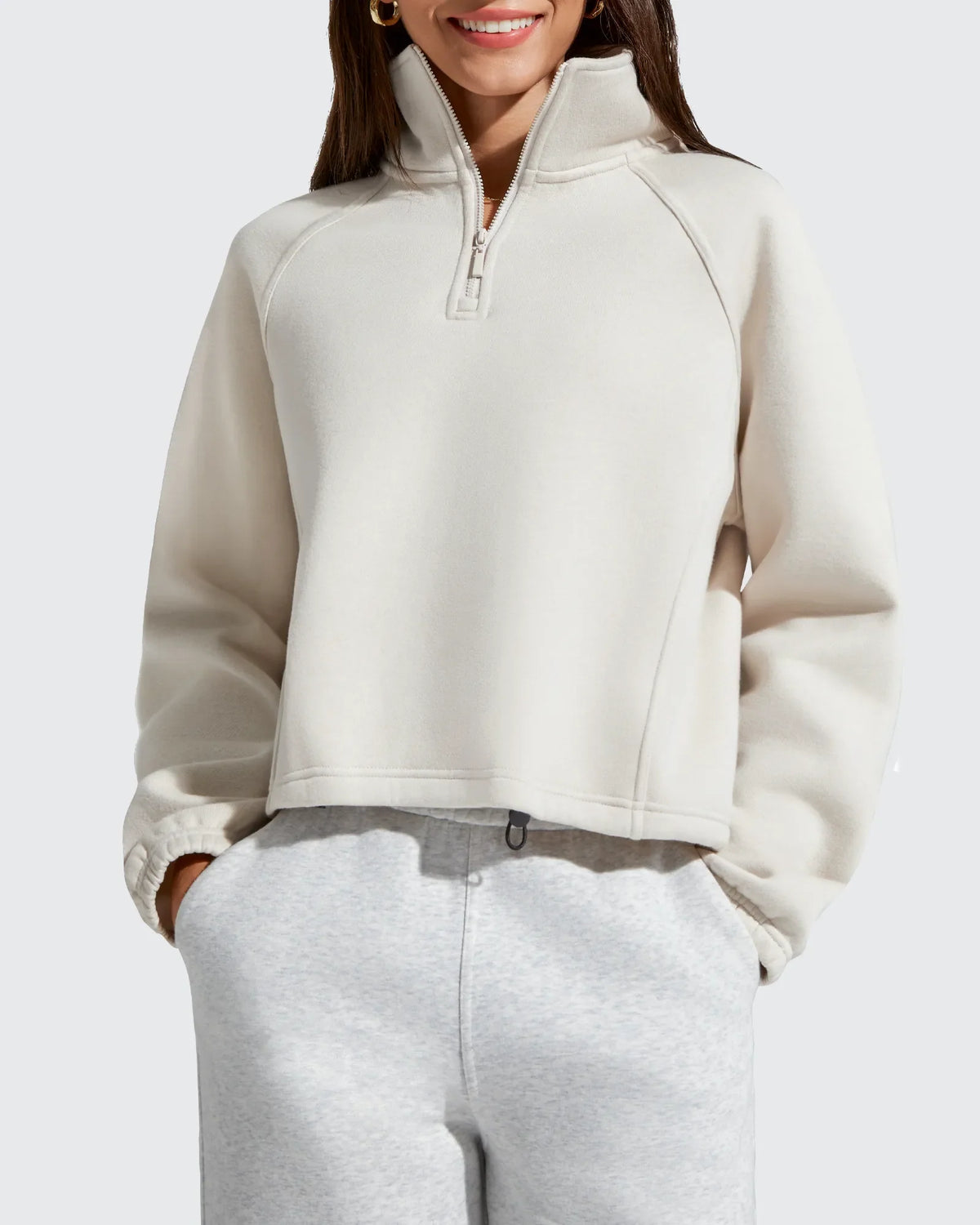 Flurrylux Mock Neck Cropped Pullover Fleece Lined Sweatshirts