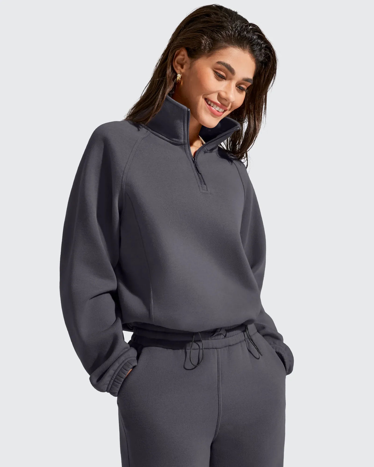 Flurrylux Mock Neck Cropped Pullover Fleece Lined Sweatshirts