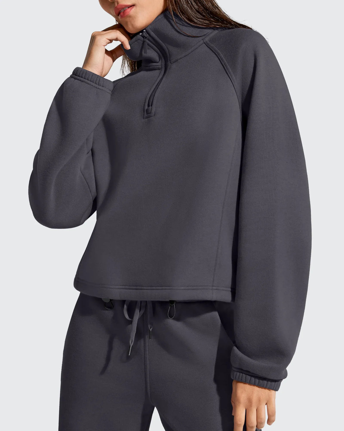 Flurrylux Mock Neck Cropped Pullover Fleece Lined Sweatshirts