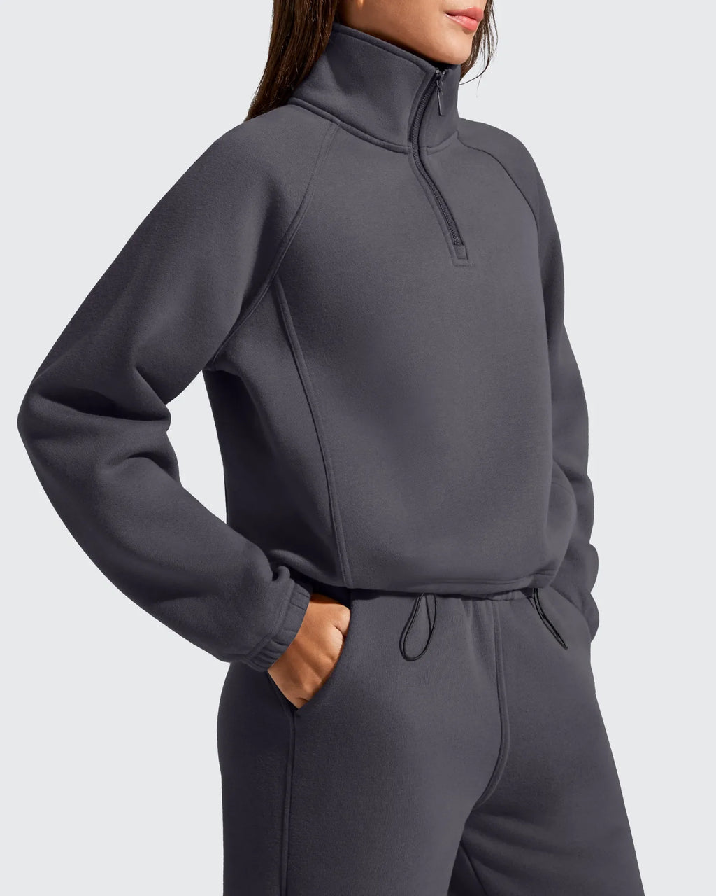 Flurrylux Mock Neck Cropped Pullover Fleece Lined Sweatshirts