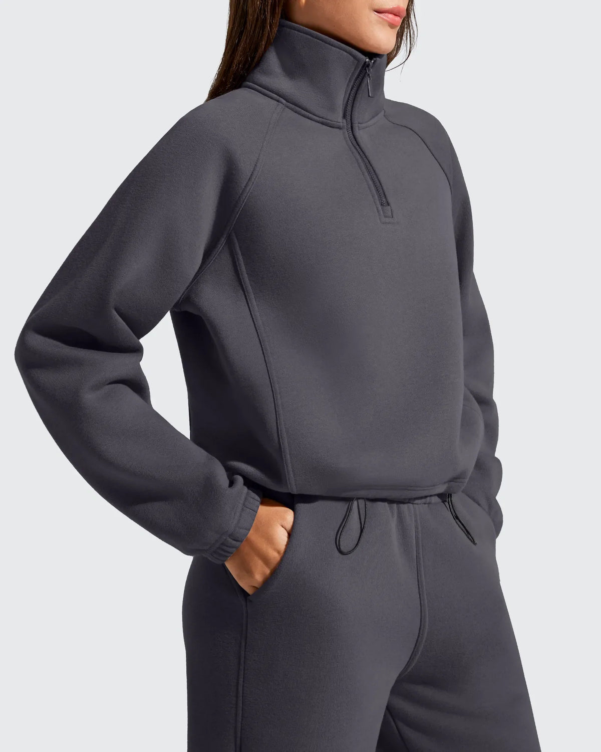Flurrylux Mock Neck Cropped Pullover Fleece Lined Sweatshirts