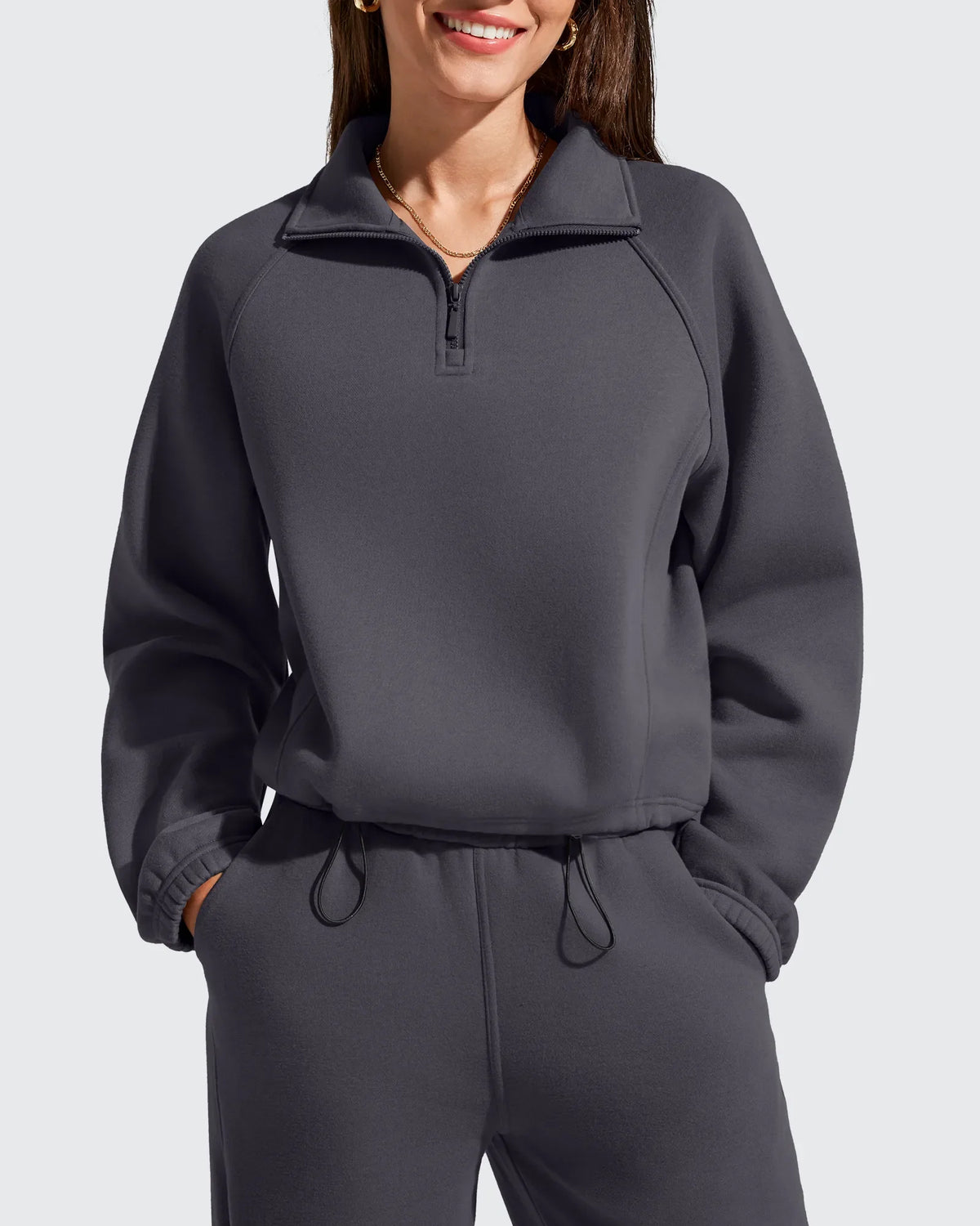 Flurrylux Mock Neck Cropped Pullover Fleece Lined Sweatshirts