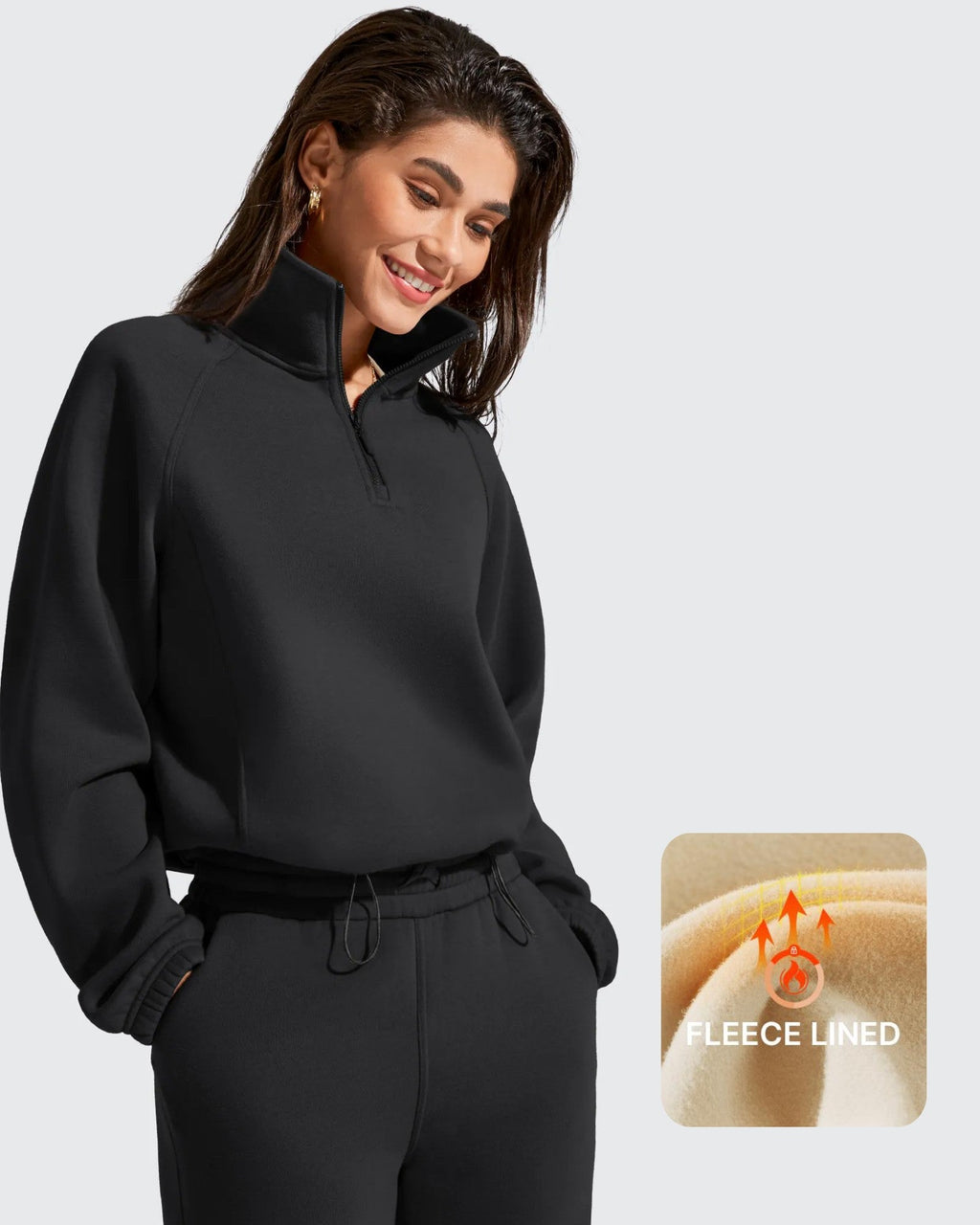 Flurrylux Mock Neck Cropped Pullover Fleece Lined Sweatshirts