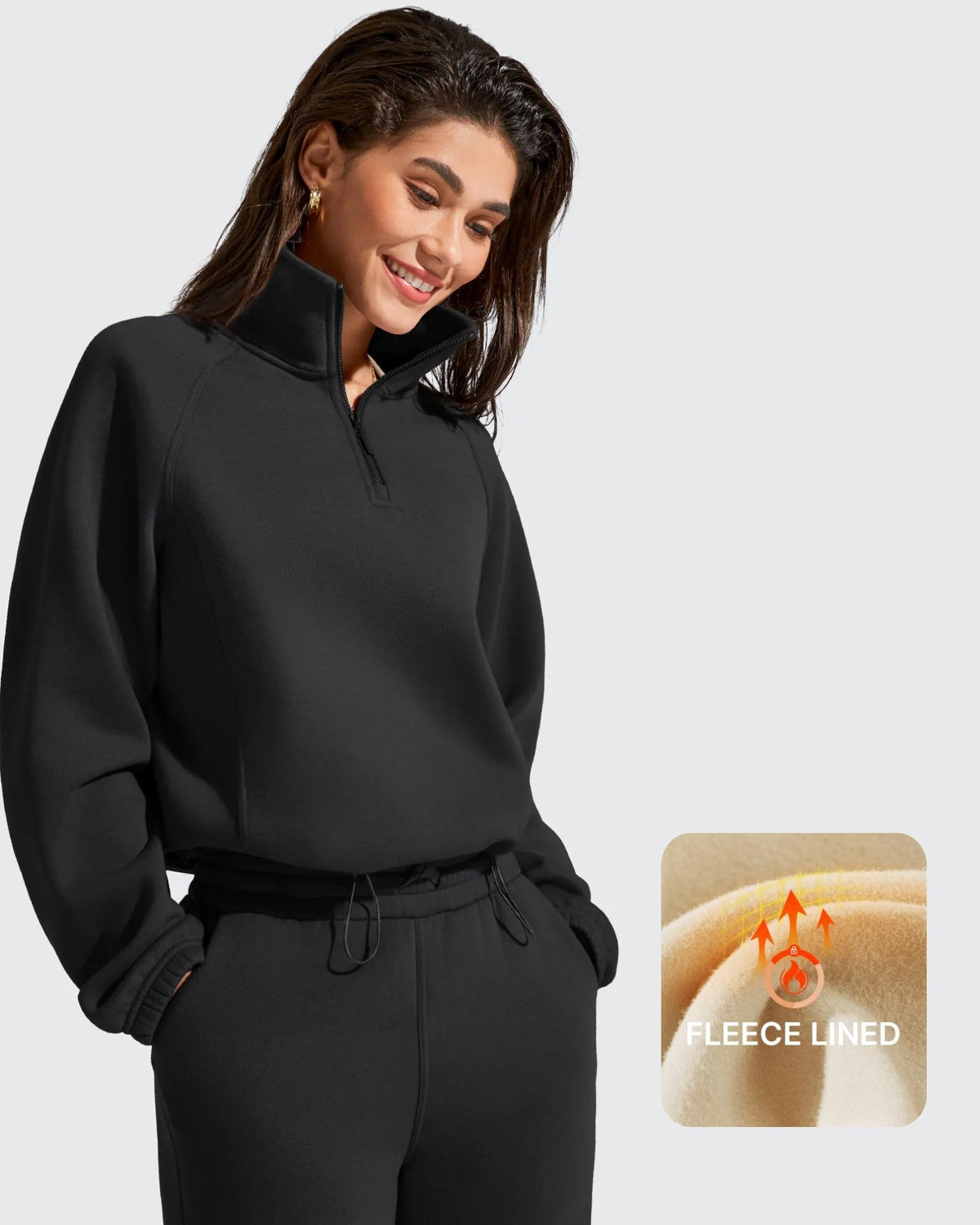 Flurrylux Mock Neck Cropped Pullover Fleece Lined Sweatshirts