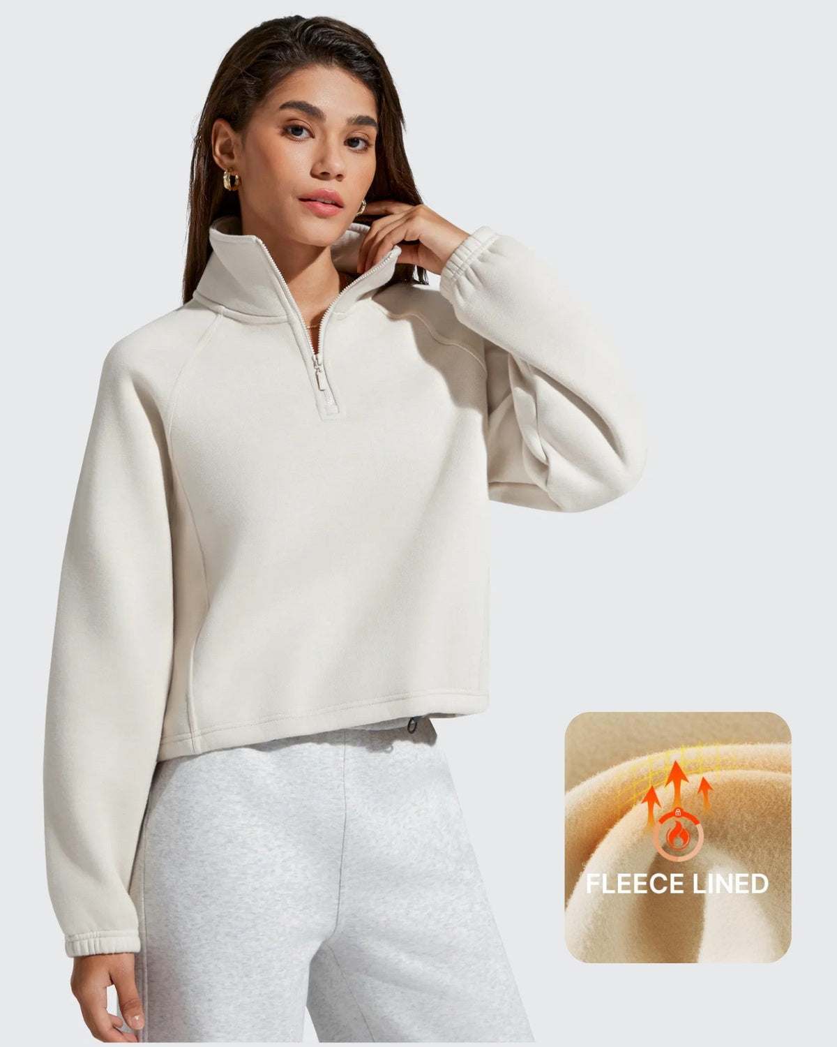 Flurrylux Mock Neck Cropped Pullover Fleece Lined Sweatshirts