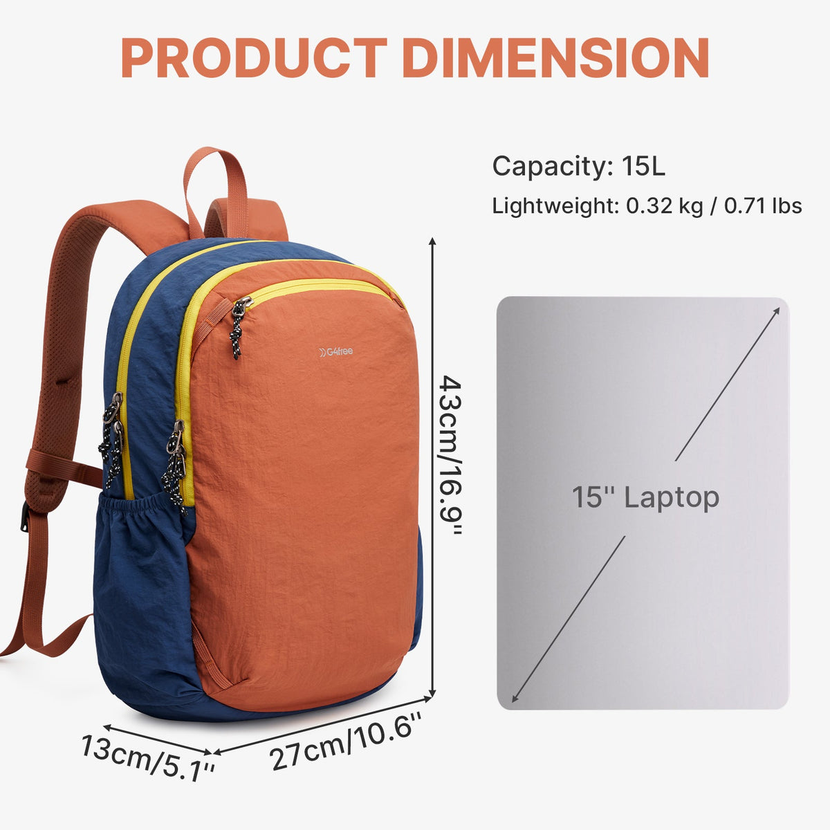 G4Free 15L Lightweight Hiking Travel Casual Daypack