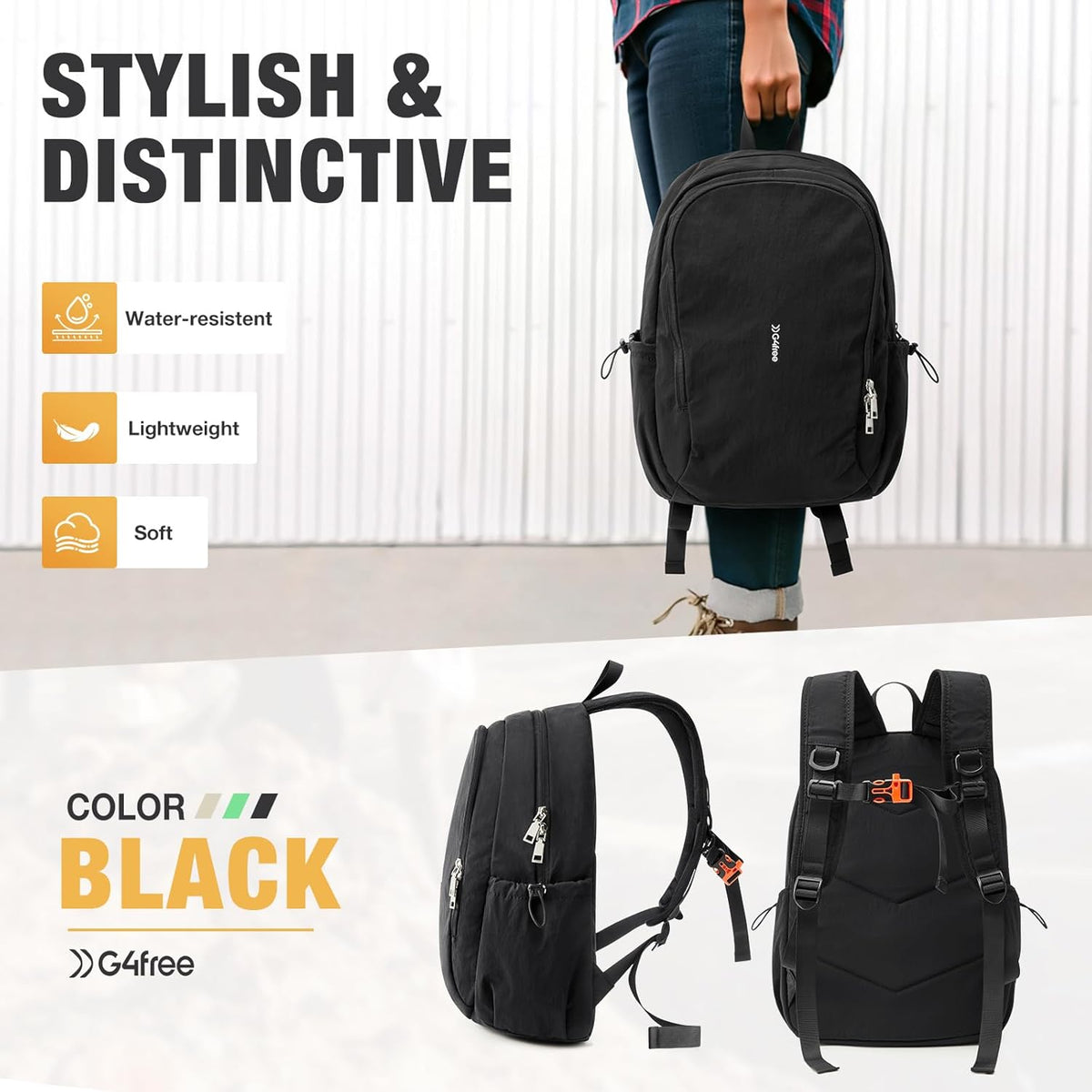 G4Free 15L Water-Resistant Hiking Backpack Adjustable Chest Strap