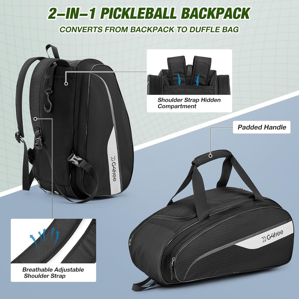 G4Free 2-in-1 Pickleball Backpack for 4+ Paddles