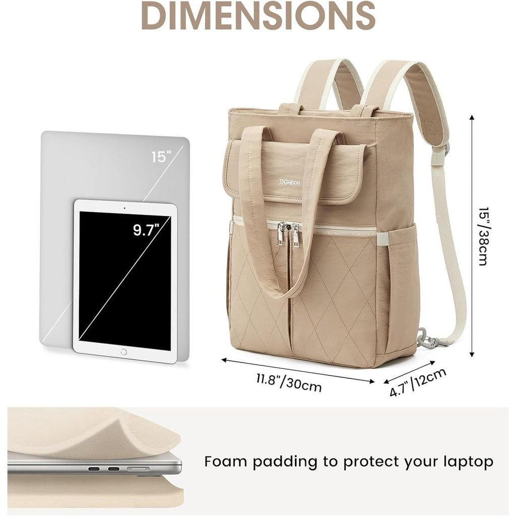 G4Free 2 in 1 Tote Backpack Fits 15" Laptop, Women Bag Daypack