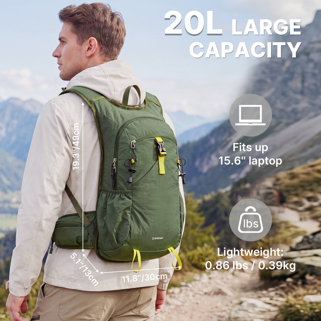 G4Free 20L Lightweight Hiking Backpack with Waist Strap