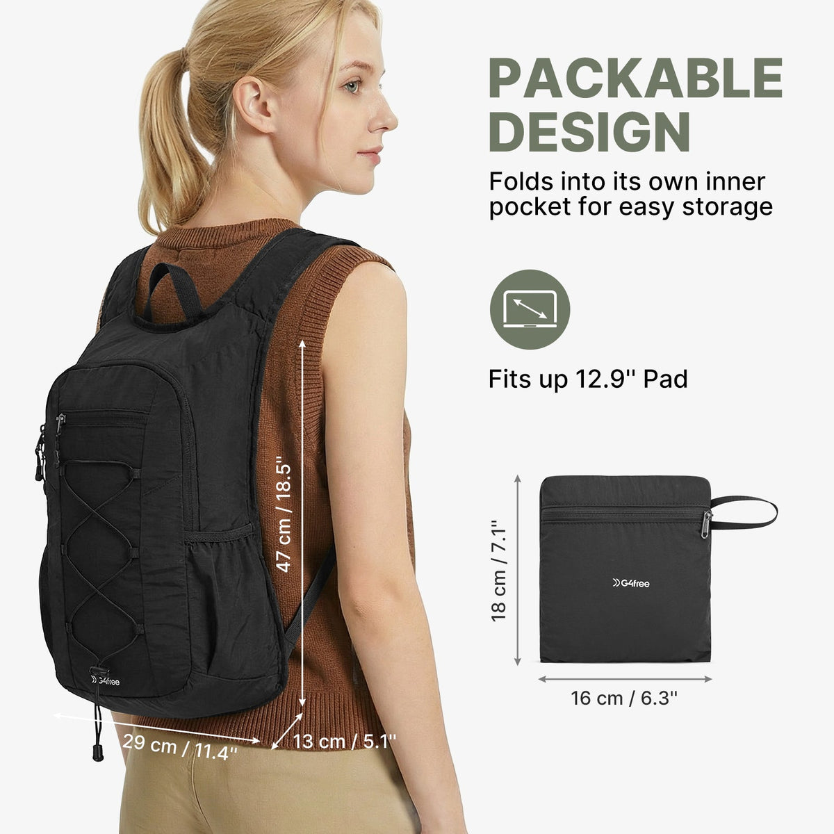 G4Free 20L Lightweight Packable Hiking Daypack with Phone Pocket