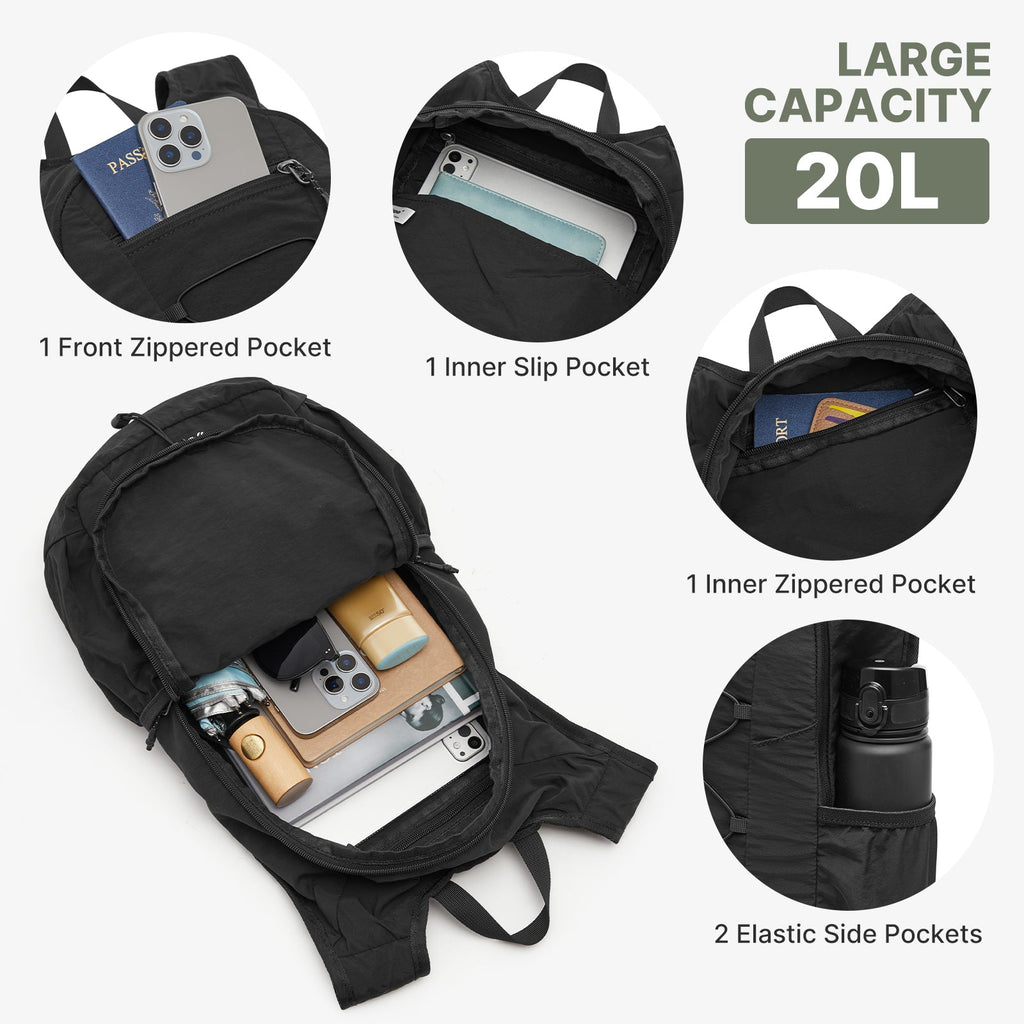 G4Free 20L Lightweight Packable Hiking Daypack with Phone Pocket
