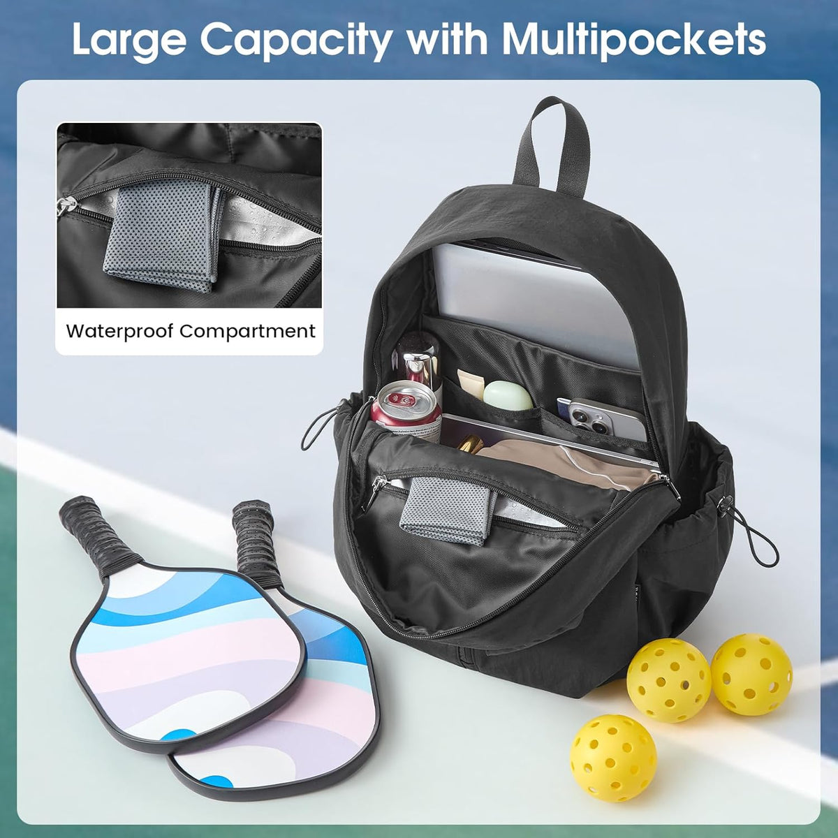 G4Free 20L Pickleball Bag, Pickleball Paddle Backpack with Fence Hook