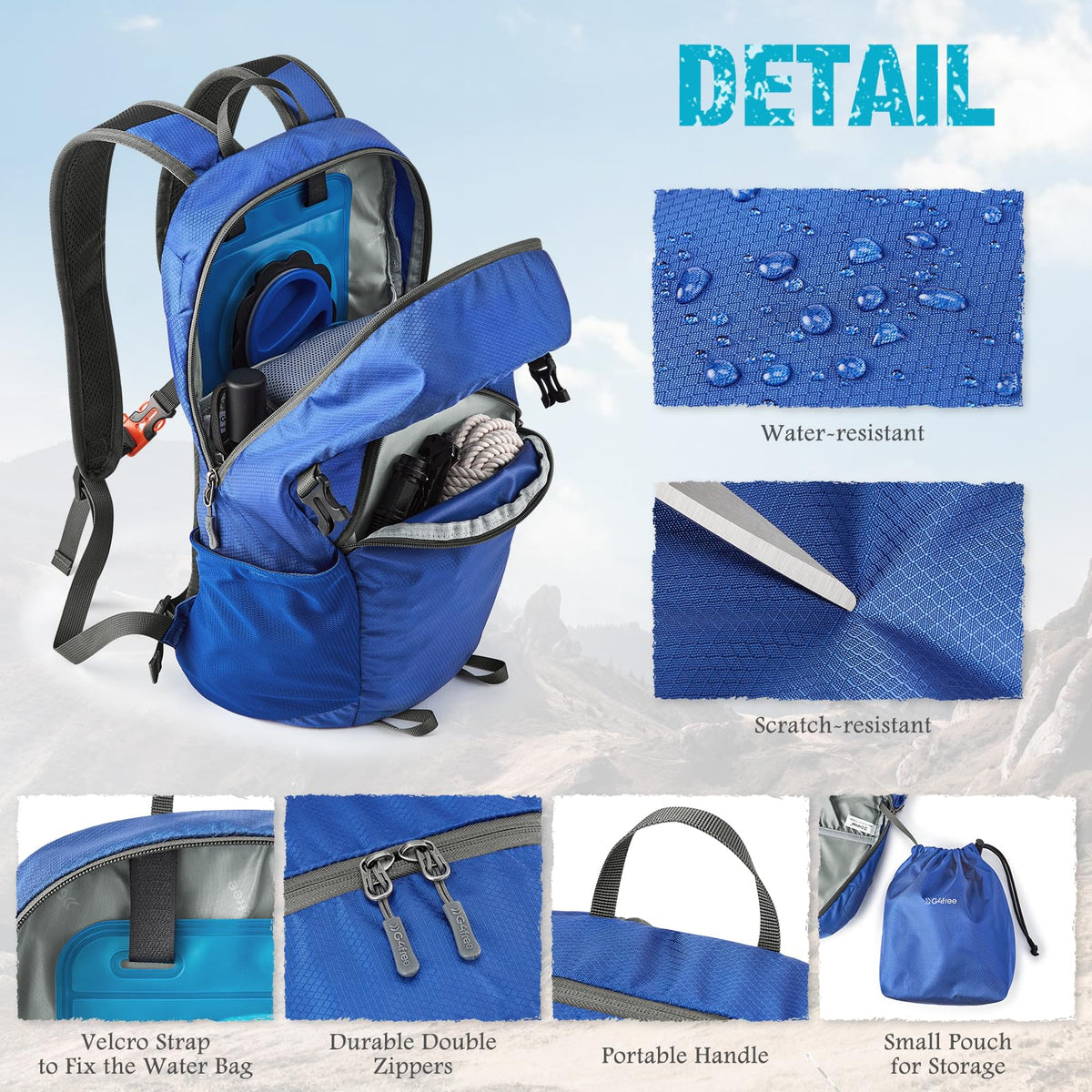 G4Free 25L Packable Hiking Backpack with Thickened Back Panel