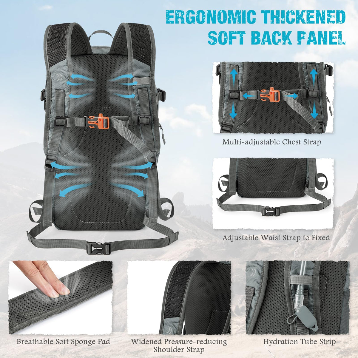 G4Free 25L Packable Hiking Backpack with Thickened Back Panel