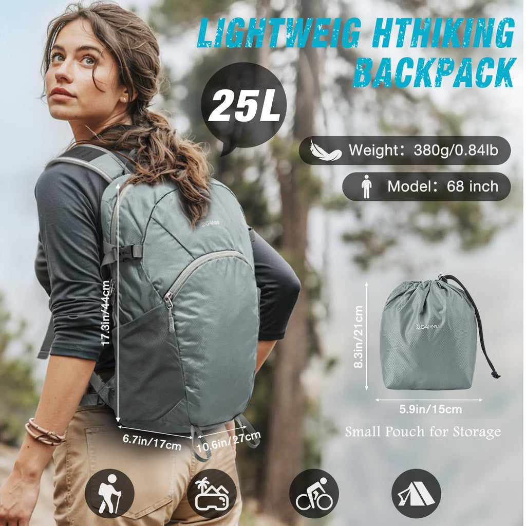 G4Free 25L Packable Hiking Backpack with Thickened Back Panel
