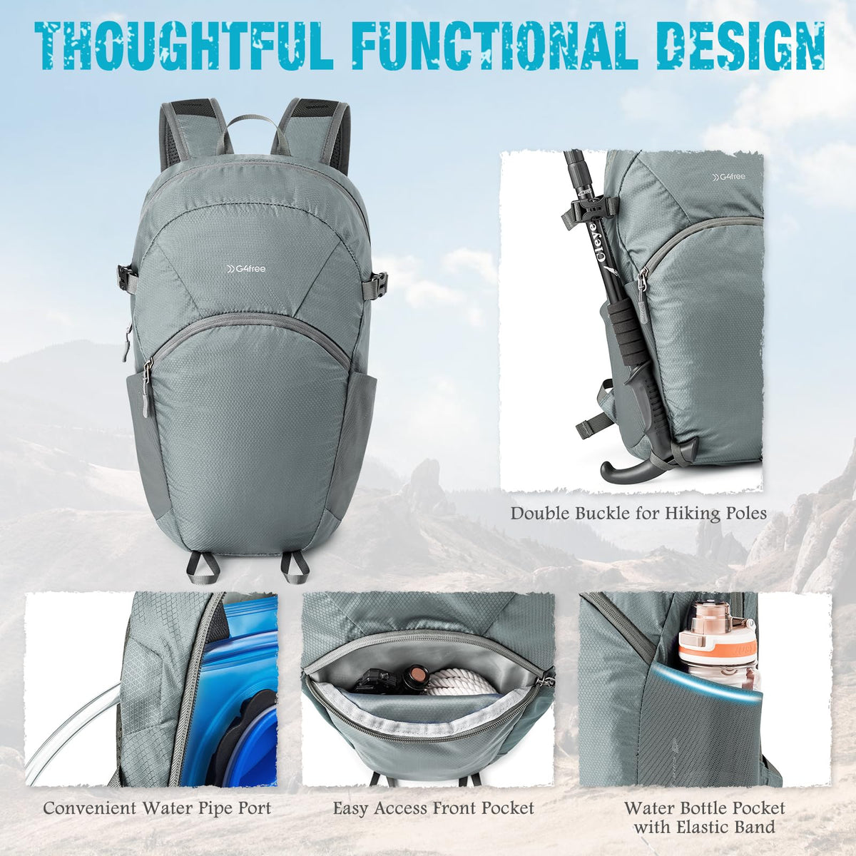 G4Free 25L Packable Hiking Backpack with Thickened Back Panel